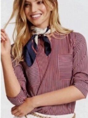 Cabi Franklin Red White Blue Striped Blouse